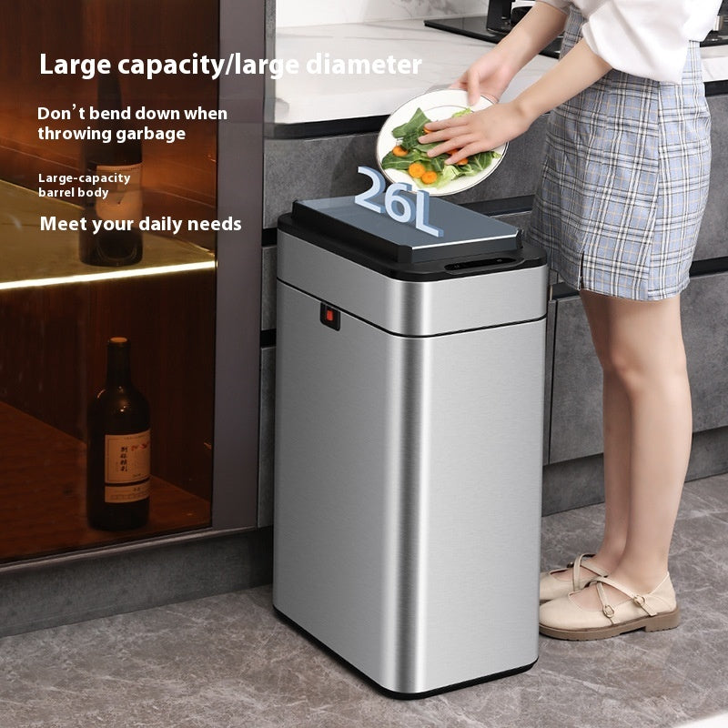 13-Gallon Touchless Smart Trash Can – Large Capacity Motion Sensor Ashbin for Kitchen & Living Room, Odor-Sealing Deodorant Lid, Waterproof & Fingerprint-Resistant Stainless Steel