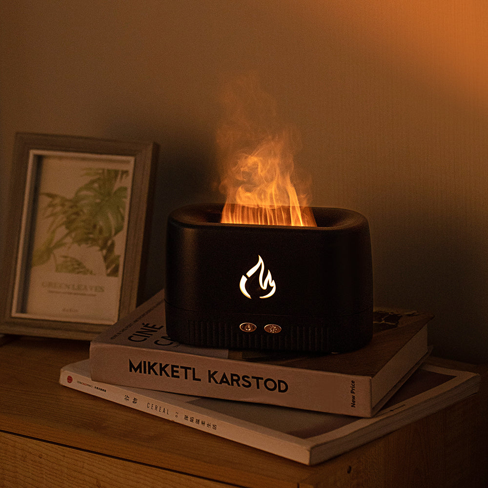 Flame Aroma Diffuser & Essential Oil Humidifier – Ultra-Silent Ultrasonic Mist Maker with Realistic LED Flame Effect, Auto-Shutoff Protection for Home, Office, & Bedroom (Black/White) Smart Accessories