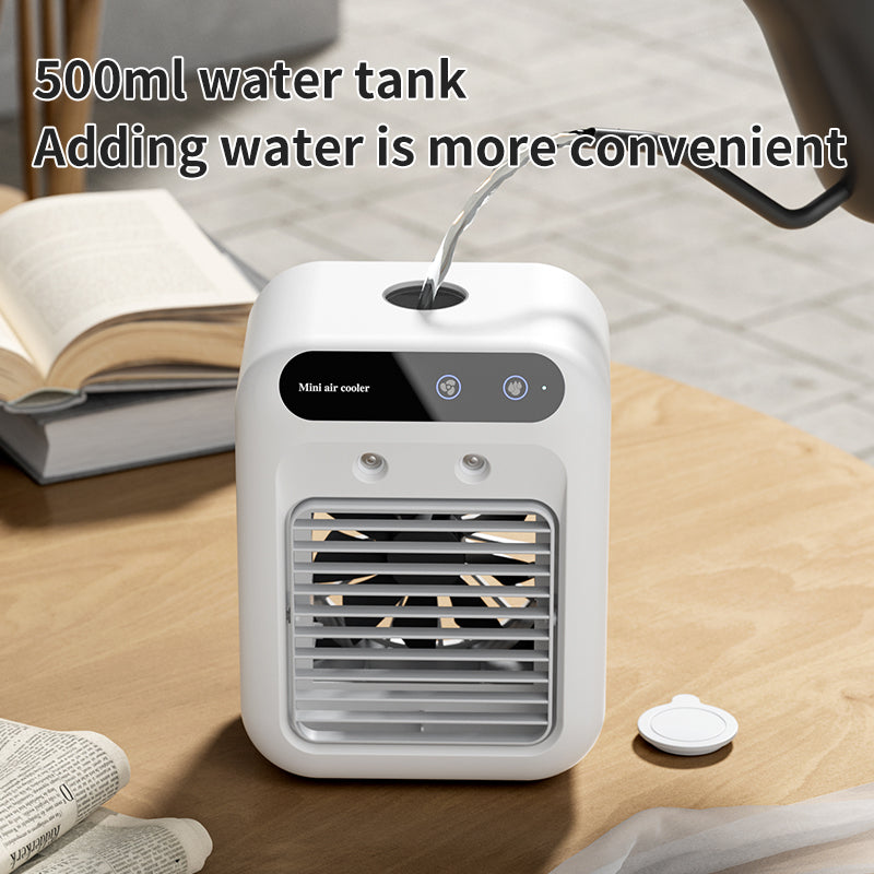 Portable Air Cooler with Mist - 3-in-1 Small Desktop Air Conditioner Fan & Personal Humidifier - 3 Speeds, Quiet Evaporative Cooling Fan with Water Spray for Home, Office, Dorm, and Nightstand