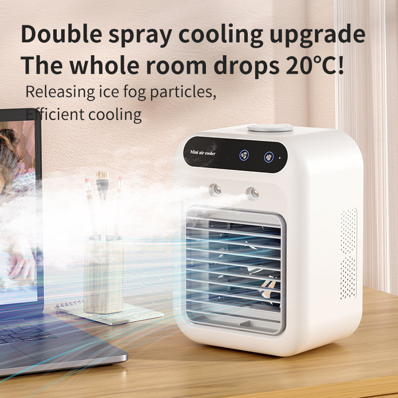 Portable Air Cooler with Mist - 3-in-1 Small Desktop Air Conditioner Fan & Personal Humidifier - 3 Speeds, Quiet Evaporative Cooling Fan with Water Spray for Home, Office, Dorm, and Nightstand