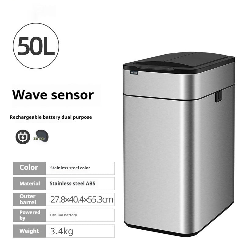 13-Gallon Touchless Smart Trash Can – Large Capacity Motion Sensor Ashbin for Kitchen & Living Room, Odor-Sealing Deodorant Lid, Waterproof & Fingerprint-Resistant Stainless Steel