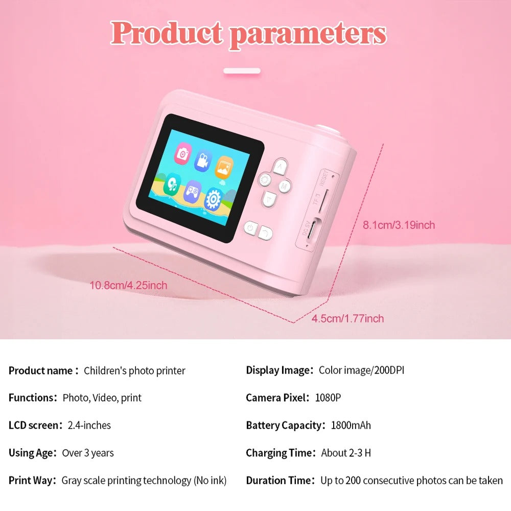 Children Digital Camera Instant Print Toys For Kids Thermal Print Camera HD 1080P Photo Printing Camera With 3 Rolls Print Paper Smart Accessories