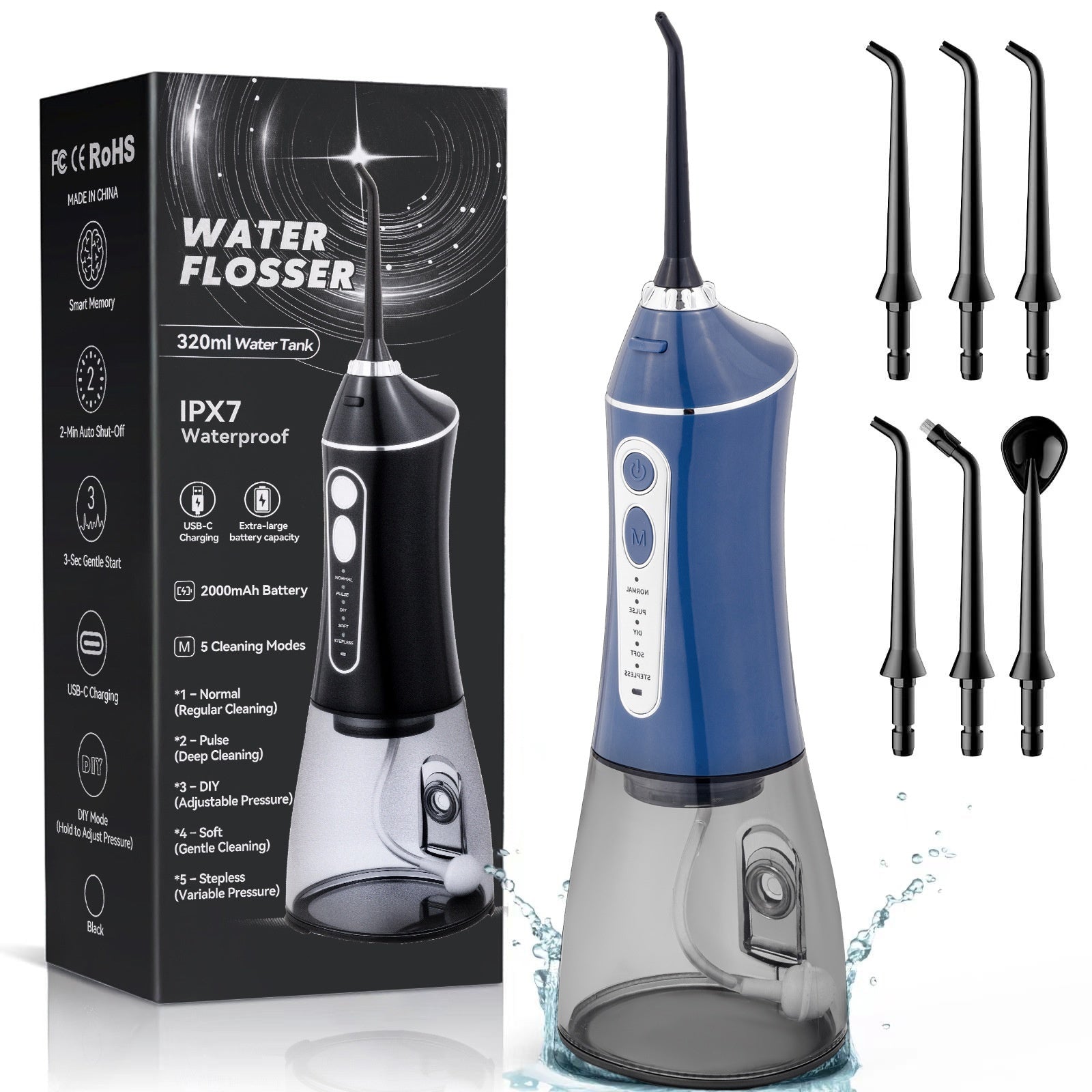 Professional Water Flosser for Teeth - Portable Cordless Dental Oral Irrigator with 3 Modes & IPX7 Waterproof – Handheld Rechargeable Smart Water Pick for Travel, Home & Braces